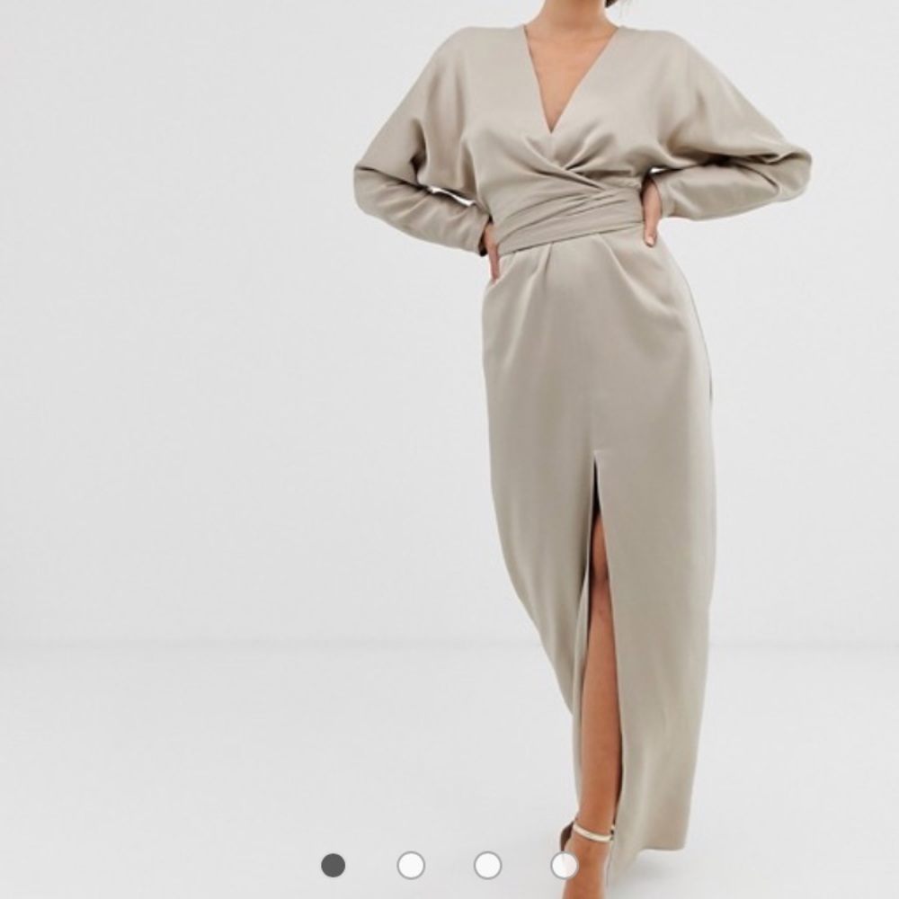 ASOS  taupe long sleeve dress with slit.
